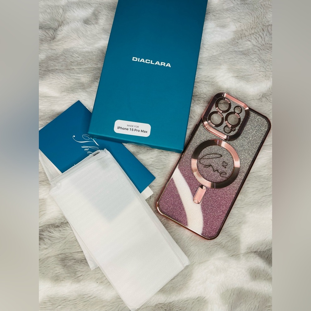 Pink and Silver iPhone 15 Pro Max Case